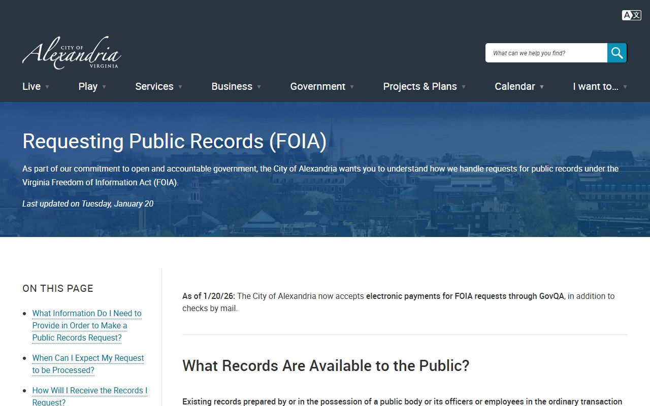 Alexandria FOIA portal for Alexandria recent bookings