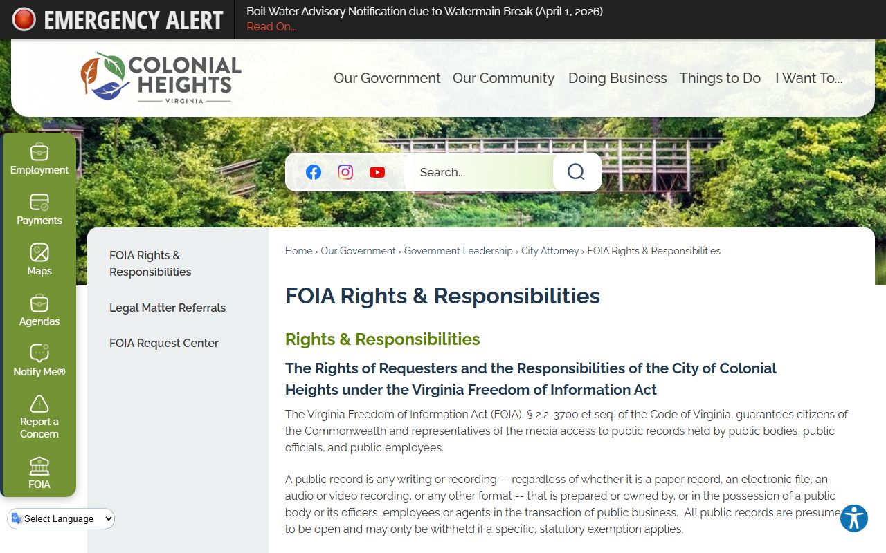 Colonial Heights FOIA rights page for Colonial Heights recent bookings