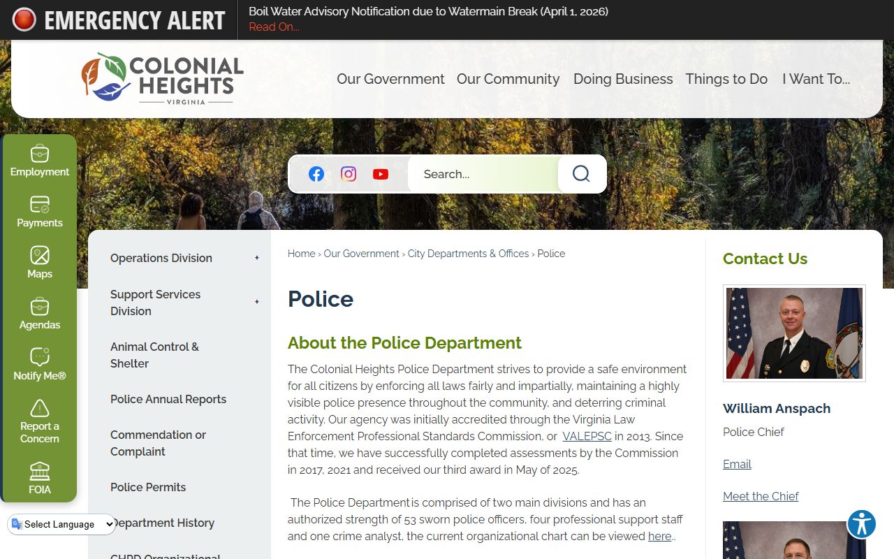 Colonial Heights Police Department site for Colonial Heights recent bookings