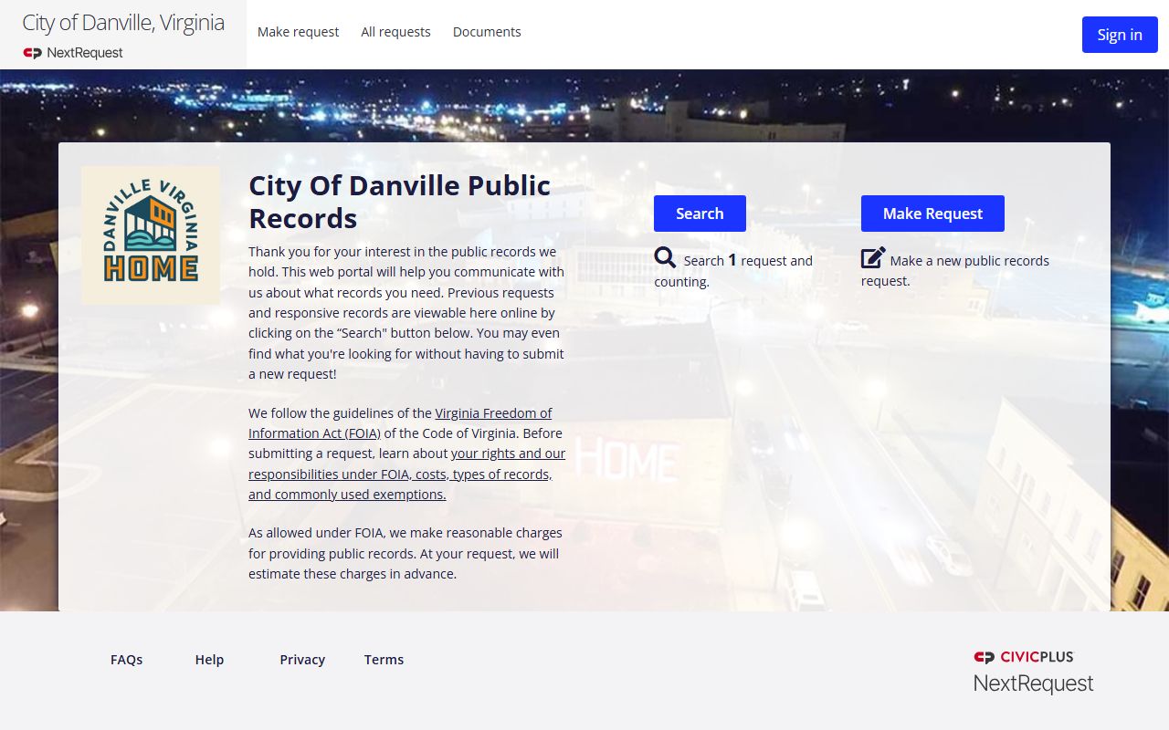 Danville NextRequest FOIA portal for Danville recent bookings