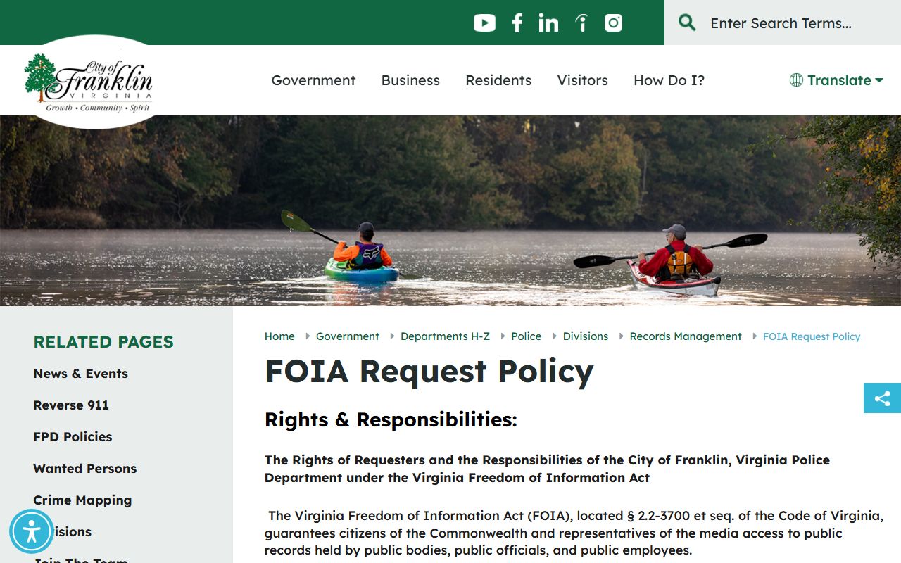 Franklin Police FOIA request page for Franklin recent bookings