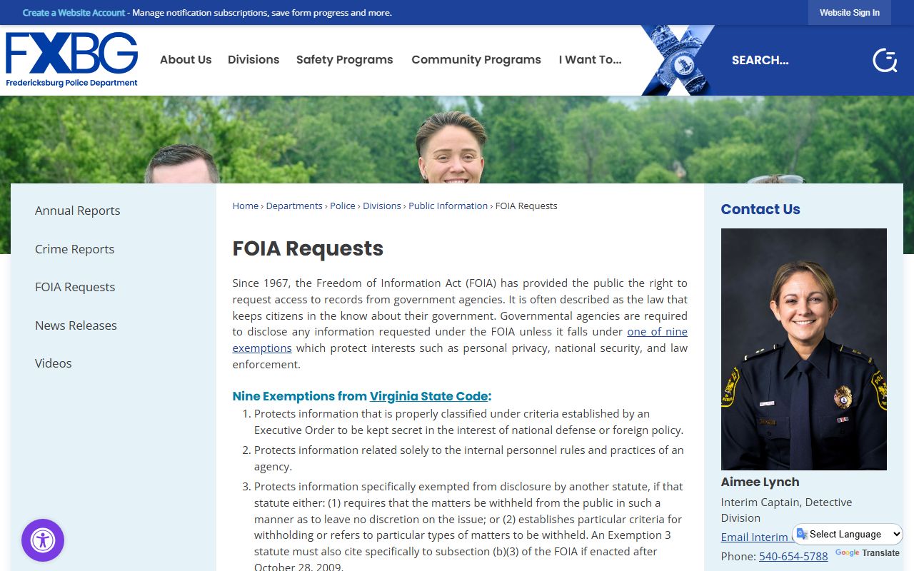 Fredericksburg FOIA requests page for Fredericksburg recent bookings