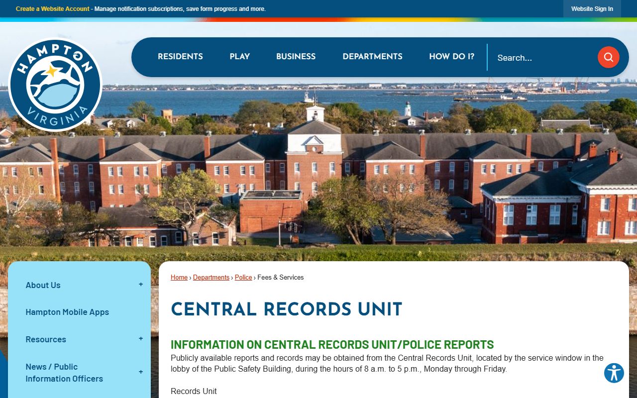 Hampton Police fees and services for Hampton recent bookings