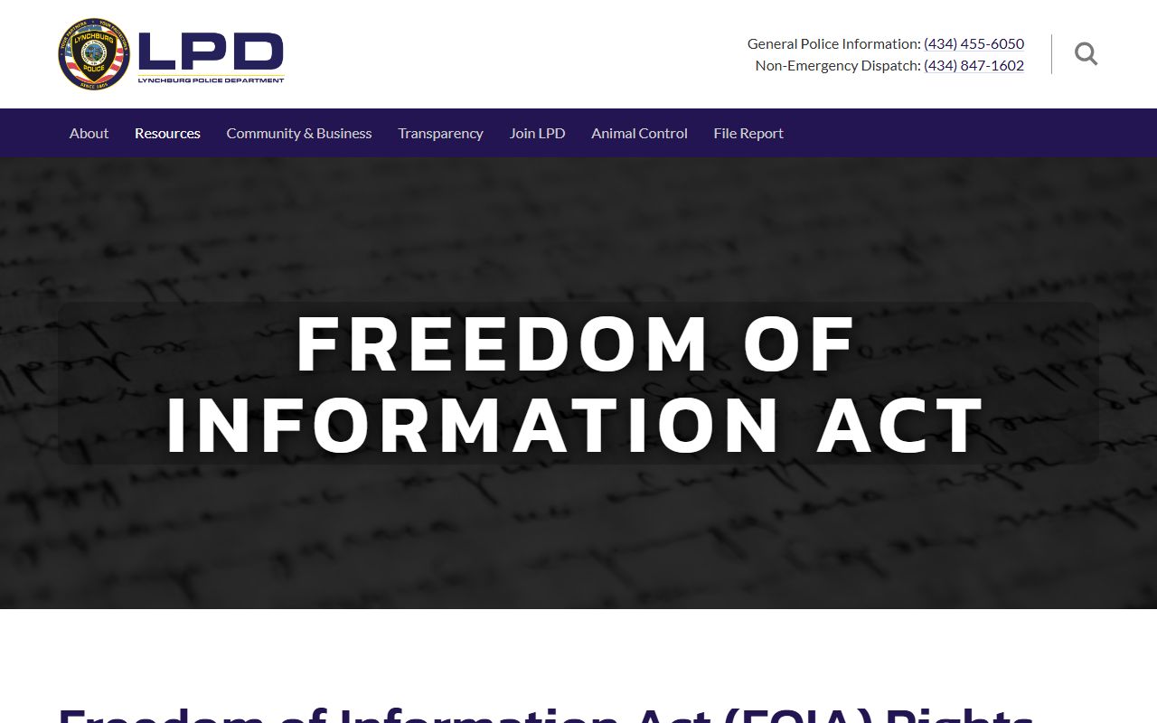 Lynchburg Police FOIA page for Lynchburg recent bookings