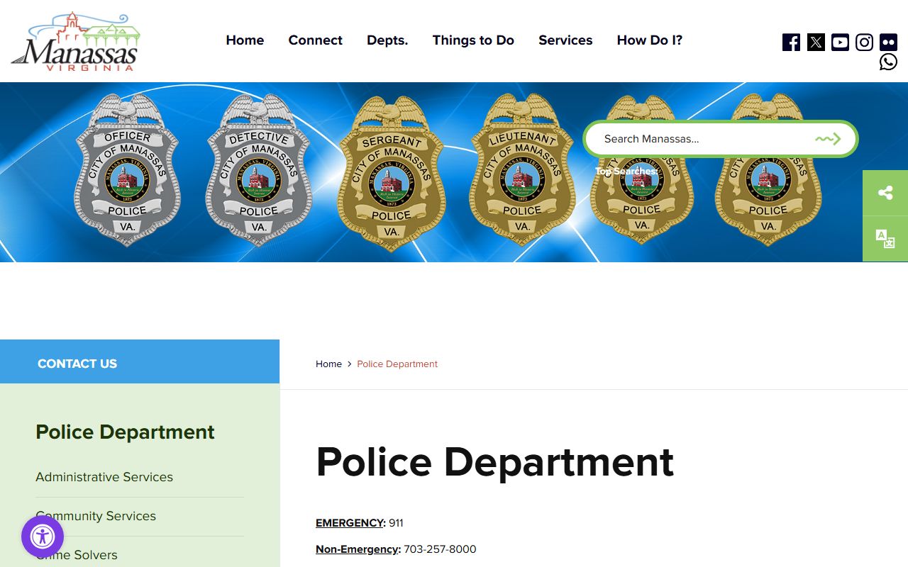 Manassas Police home page for Manassas recent bookings