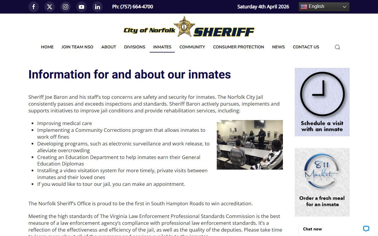 Norfolk Sheriff Office inmates page for Norfolk recent bookings