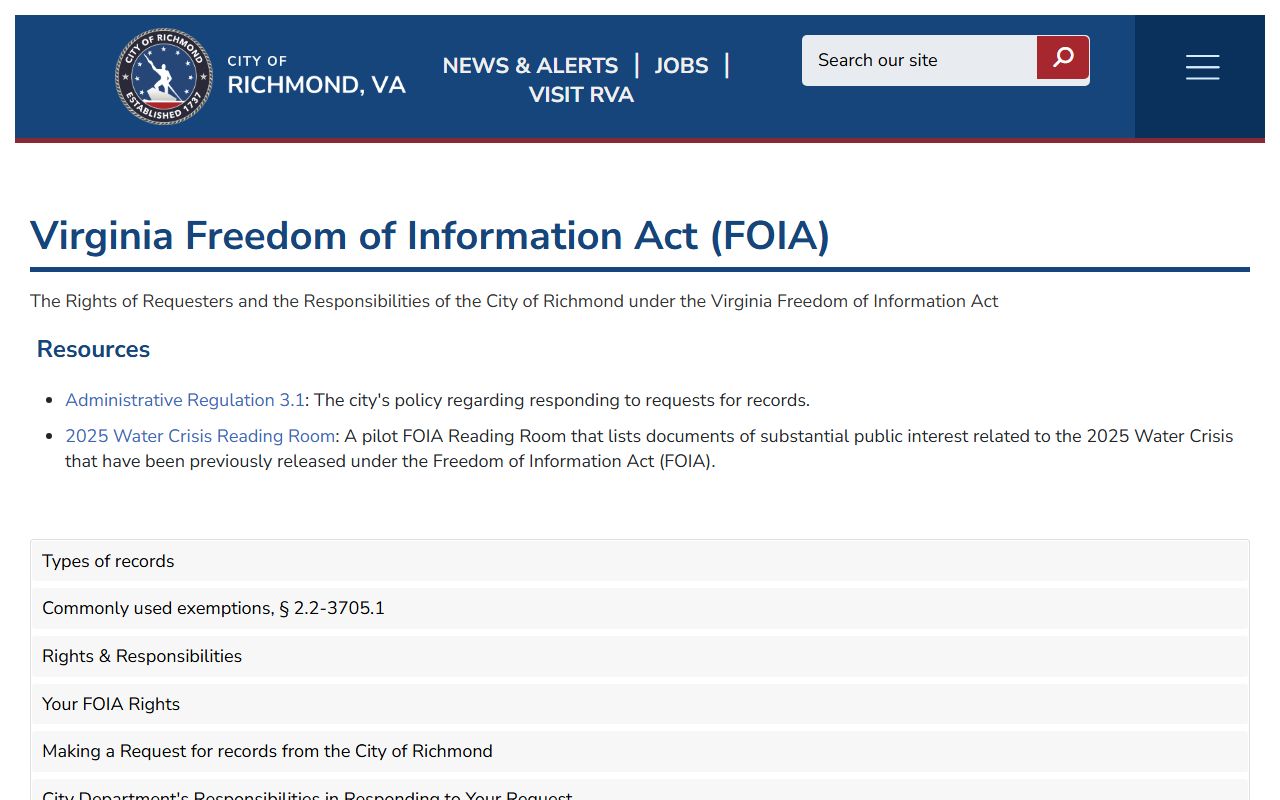 Richmond FOIA portal Richmond recent bookings page