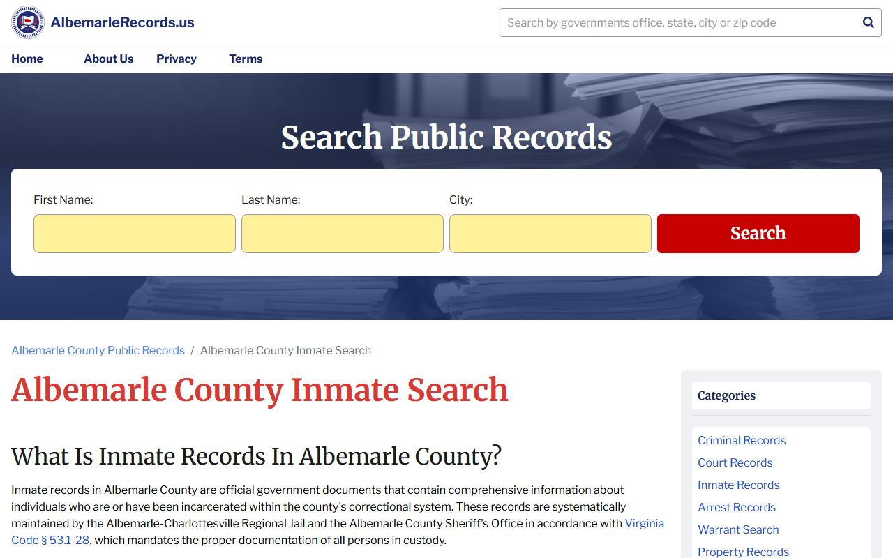 Albemarle County Sheriff inmate search for Albemarle County recent bookings