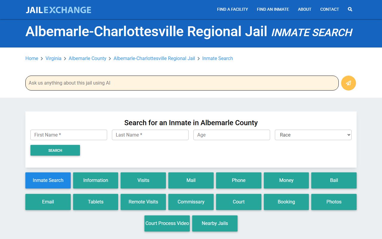 Albemarle-Charlottesville Regional Jail inmate search for Albemarle County recent bookings