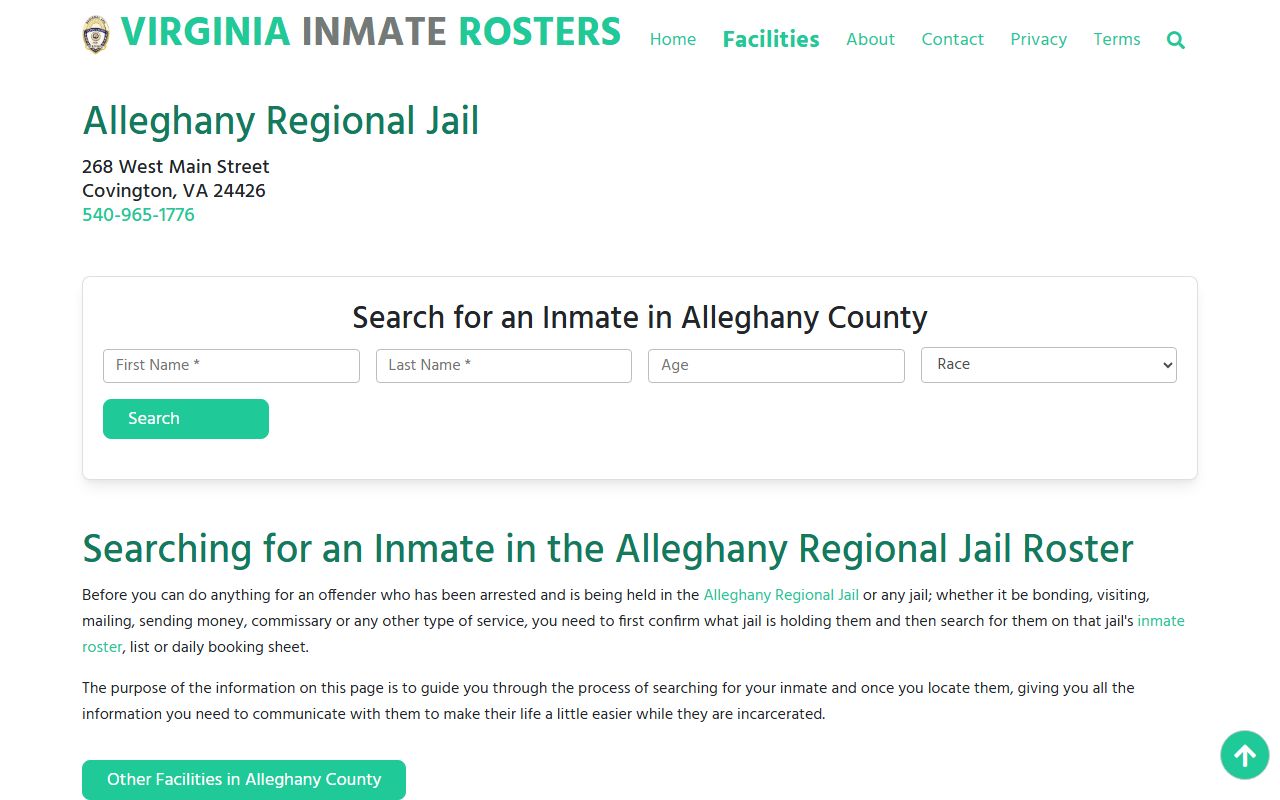 Alleghany Regional Jail inmate search for Alleghany County recent bookings