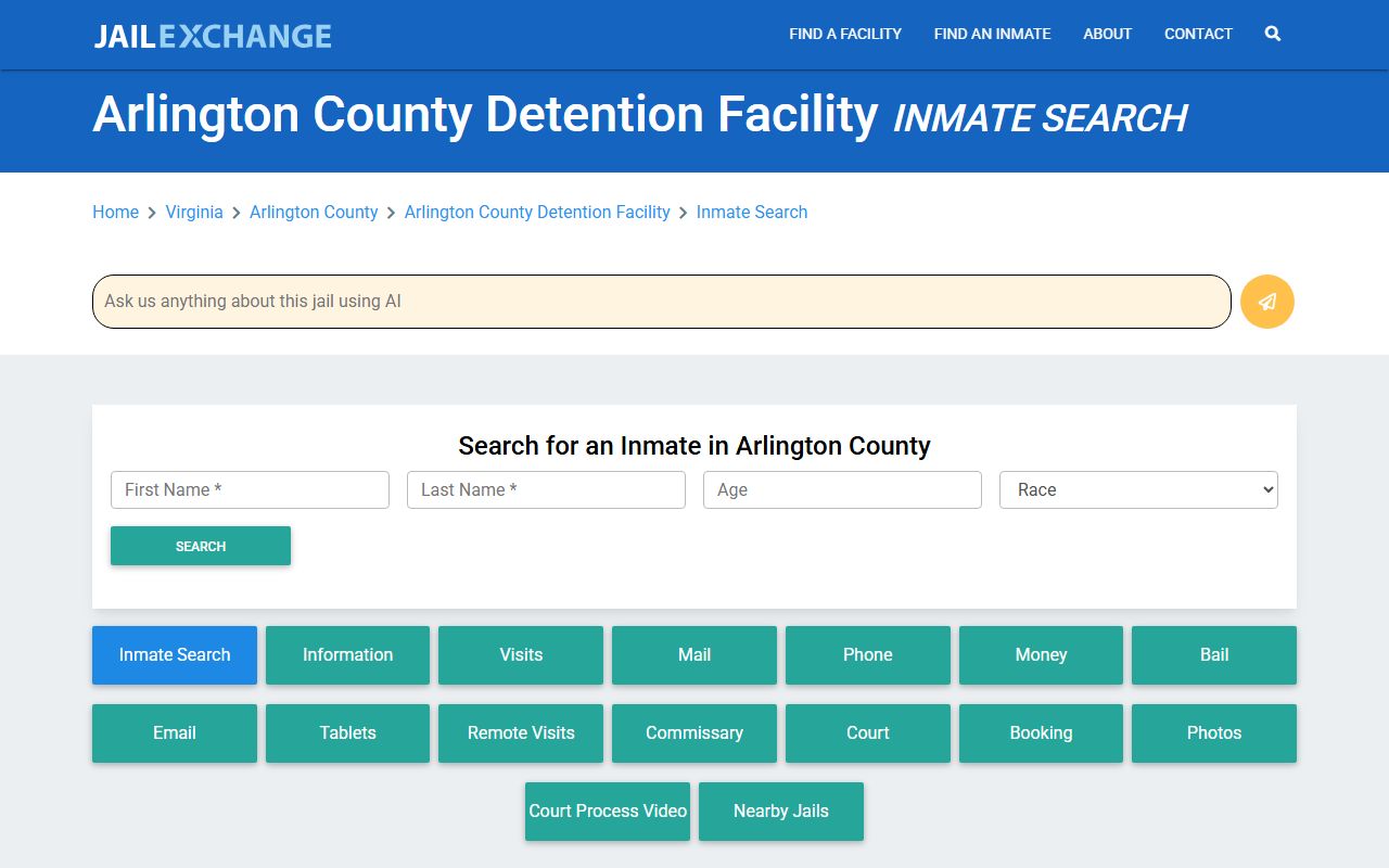 Arlington County recent bookings on the Arlington County Detention Facility mugshot page