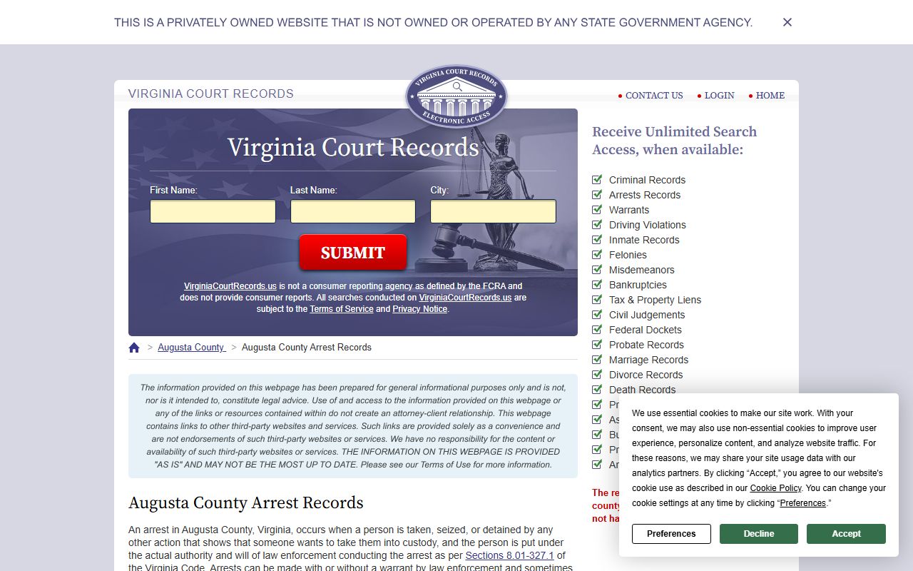 Augusta County recent bookings on the Augusta County Sheriff Office records site