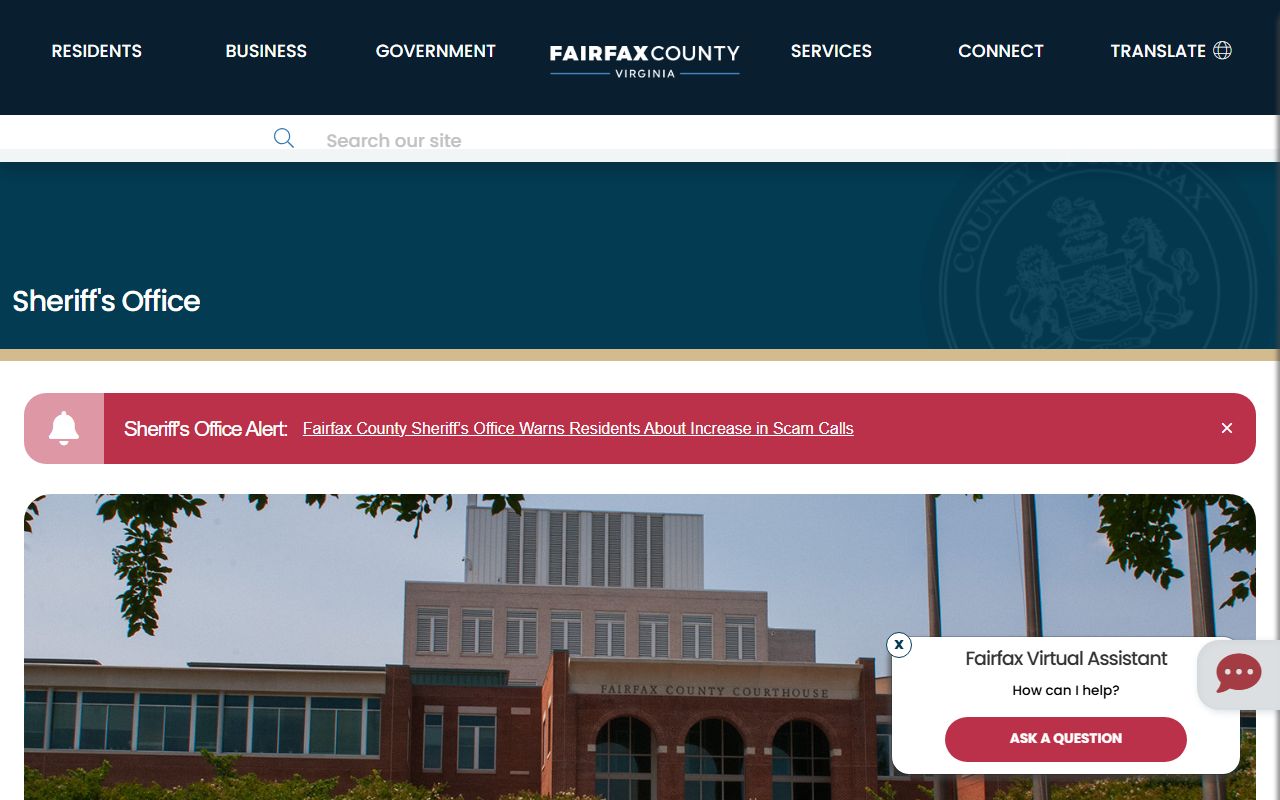 Fairfax County recent bookings page on the Fairfax County Sheriff Office site