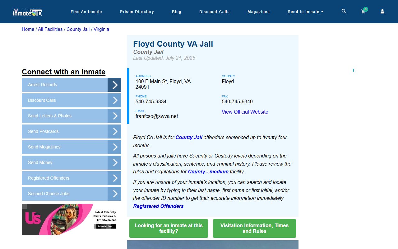 Floyd County recent bookings page on the Floyd County Sheriff Office site