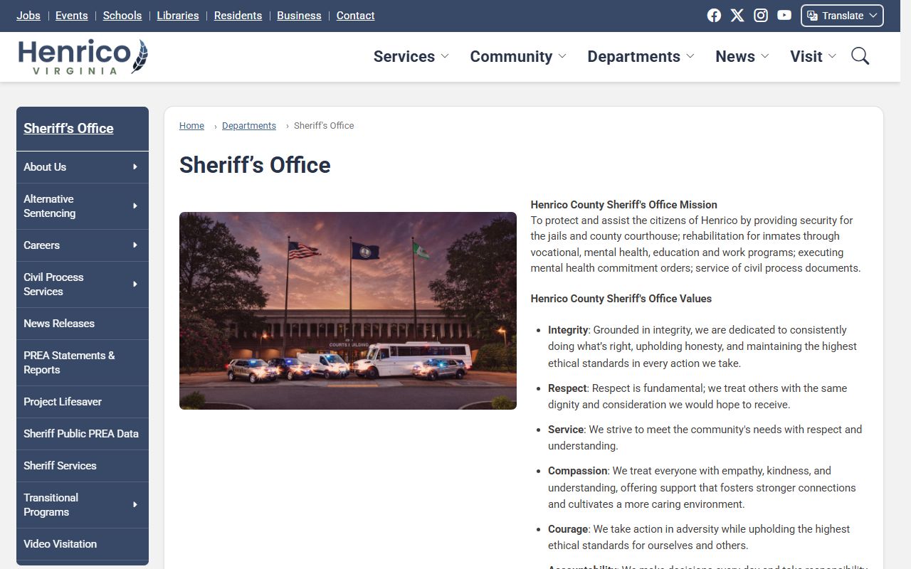 Henrico County recent bookings page on the Henrico County Sheriff Office site