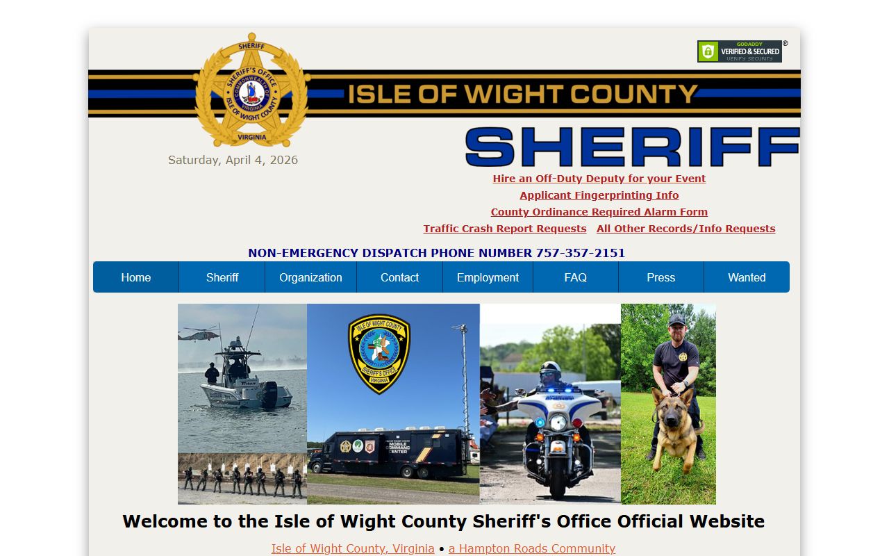 Isle of Wight County recent bookings page on the Isle of Wight County Sheriff Office site