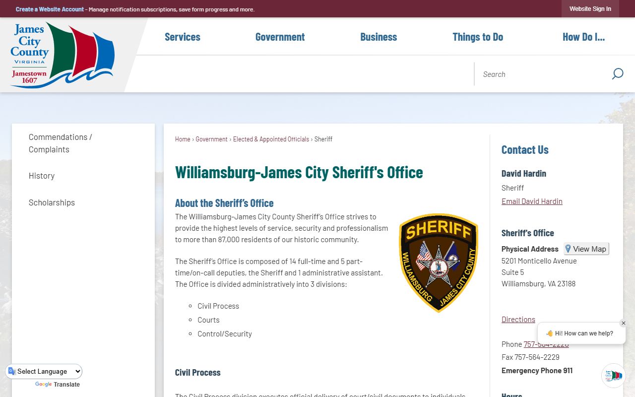James City County recent bookings page on the James City County Sheriff site