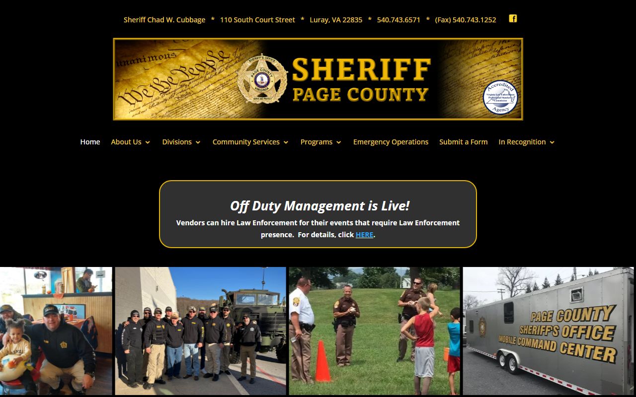Page County recent bookings page on the Page County Sheriff Office site