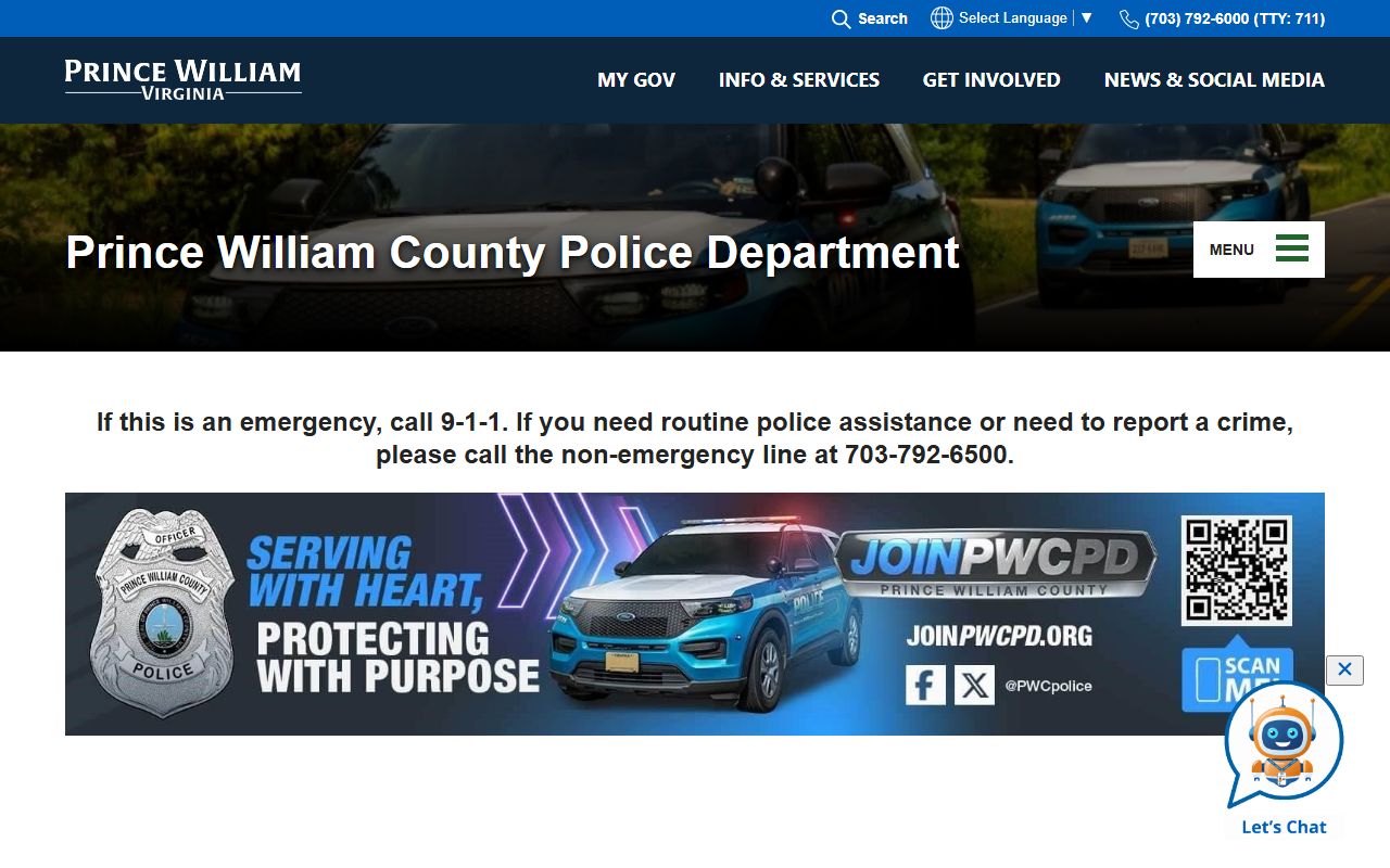 Prince William County recent bookings page on the Prince William County Police site