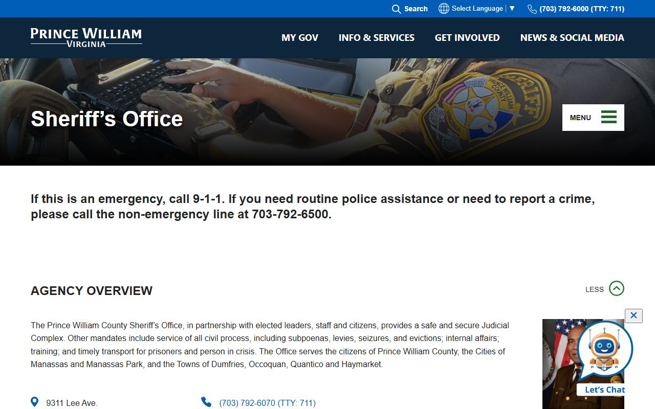Prince William County recent bookings page on the Prince William County Sheriff Office site
