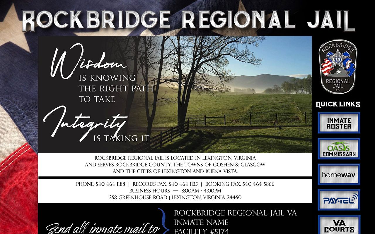 Rockbridge County recent bookings page on the Rockbridge Regional Jail site