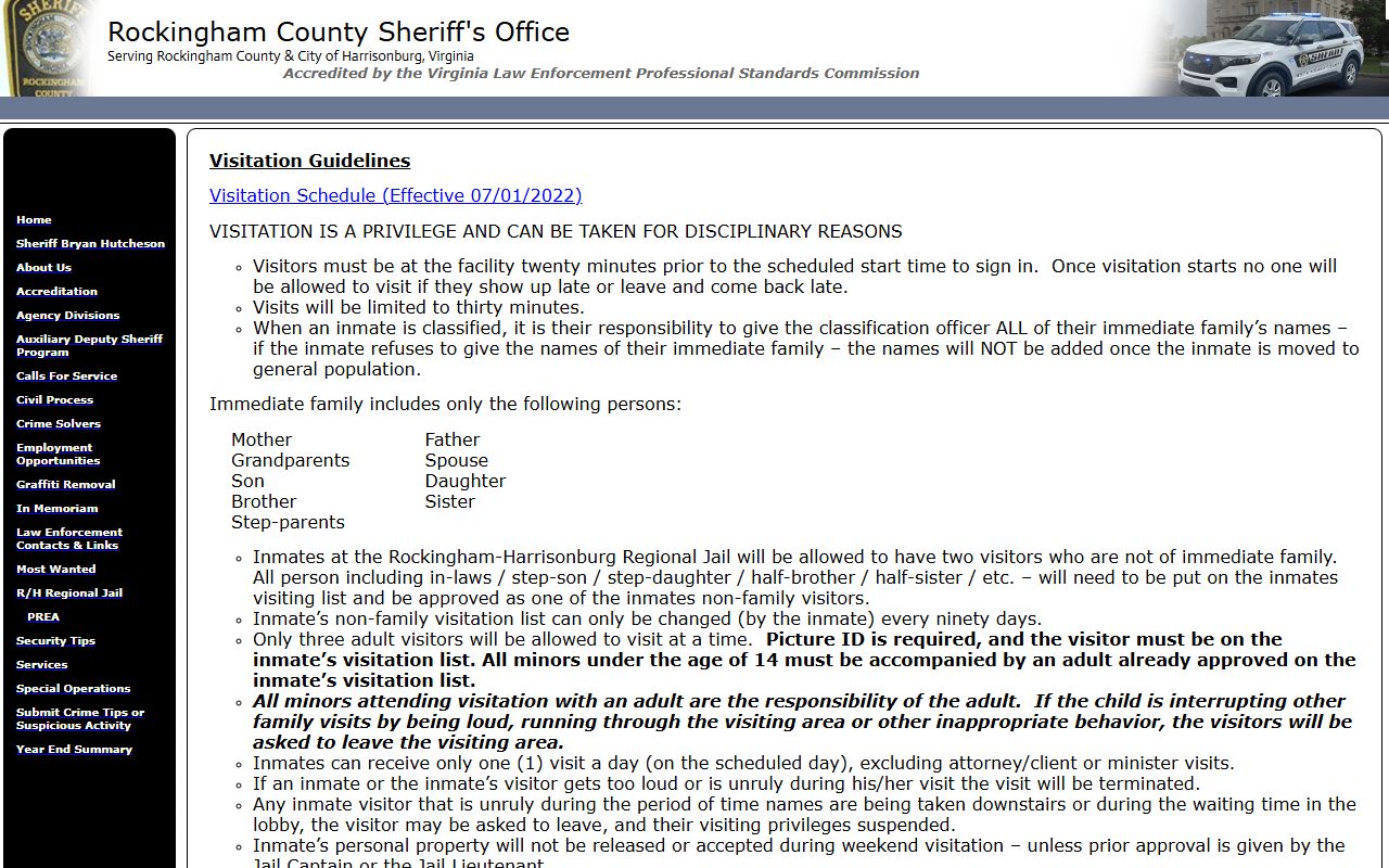 Rockingham County recent bookings page on the Rockingham-Harrisonburg Regional Jail site