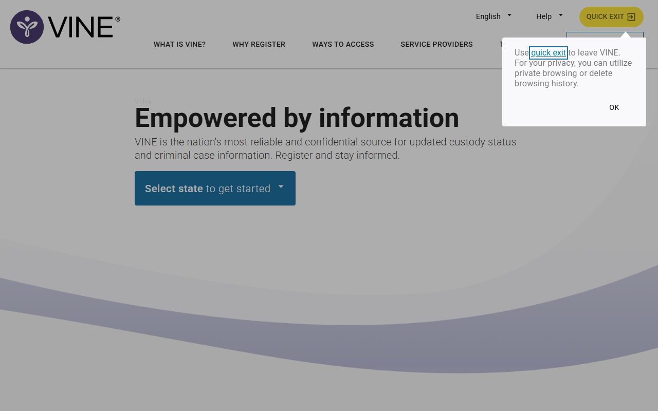 VINElink victim notification system for Virginia recent bookings