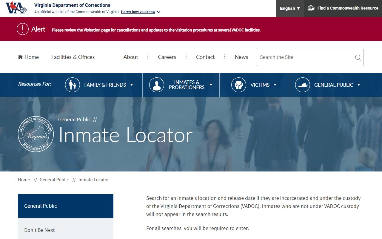 Virginia Department of Corrections offender search for Virginia recent bookings
