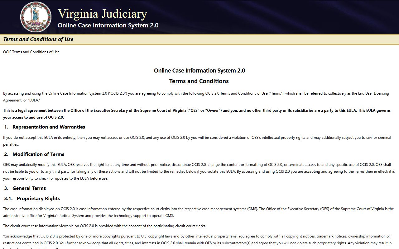 Virginia Judicial System OCIS court search for recent bookings